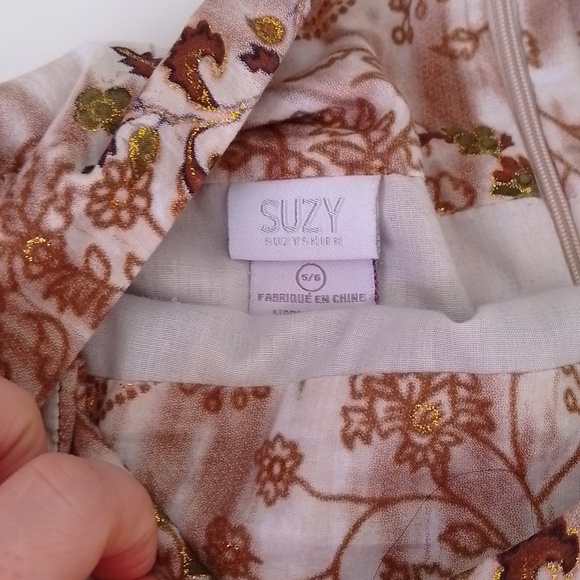 Suzy shier green brown and white skirt. Gold accents lined. Size  5/6. - Picture 3 of 5